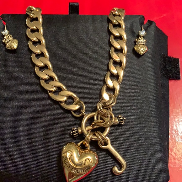 Y2K JUICY COUTURE STARTER NECKLACE AND EARRINGS CHUNKY CHOKER HEAVYWEIGHT - Picture 2 of 16